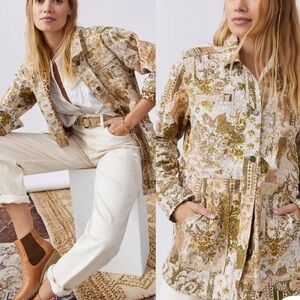 Euc Anthropologie Pilcro Fielder Boho Neutral Floral Shirt Jacket size large